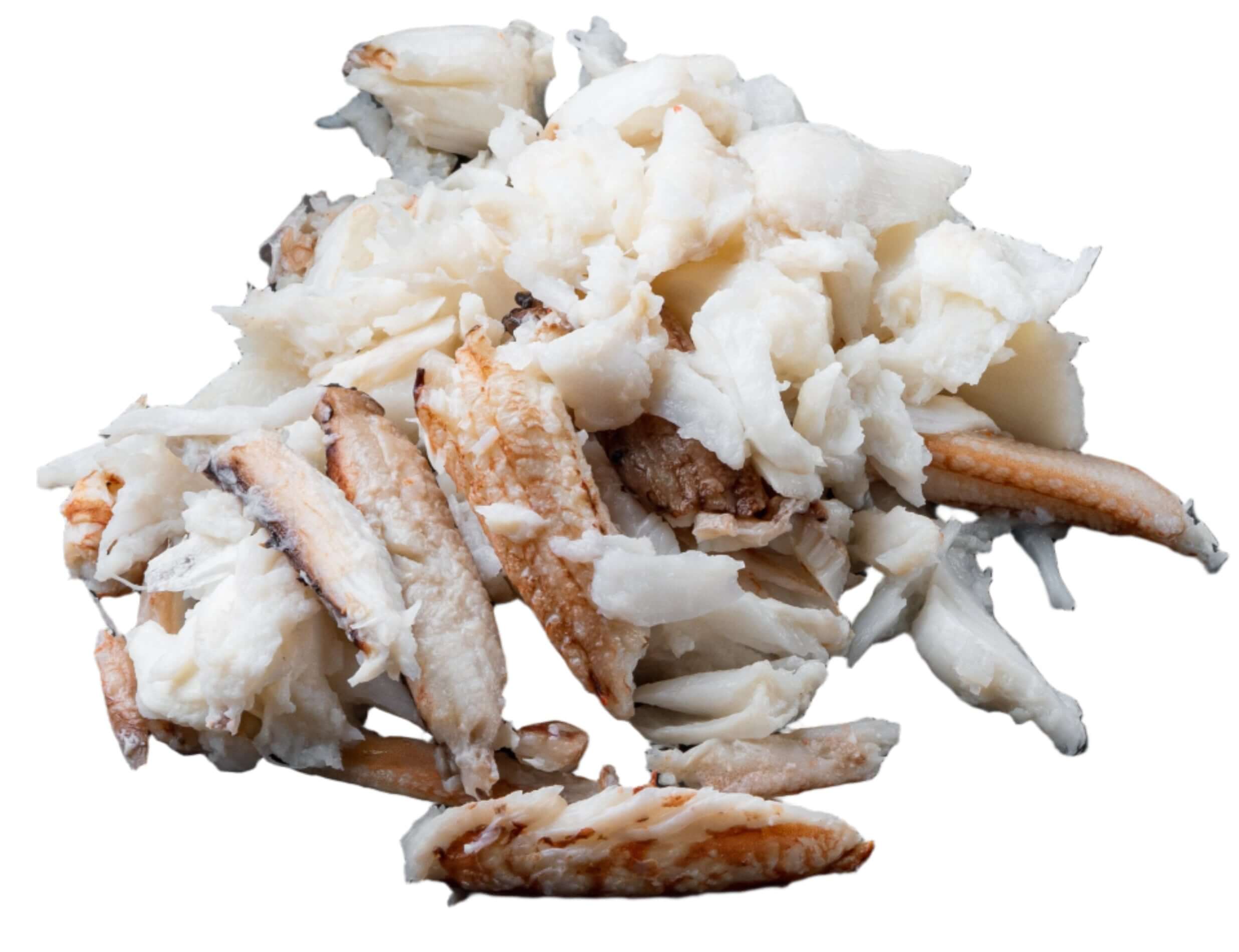 Pile of raw Blue Swimmer Crab meat from Western Australia, wild caught and premium quality, approx. 500 gr.