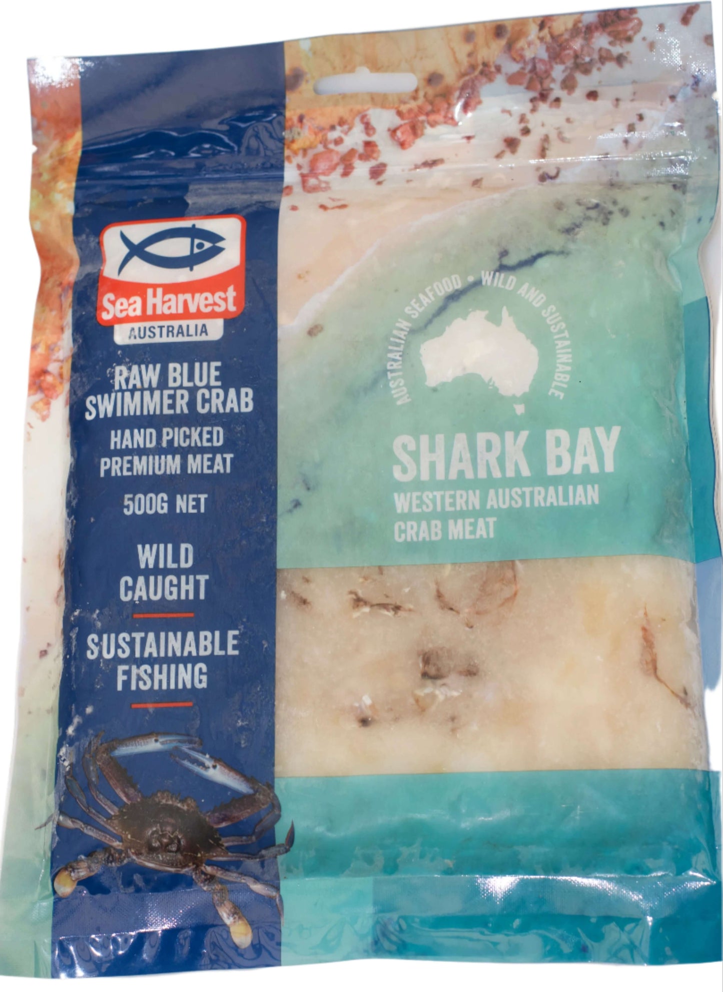 Raw Blue Swimmer Crab from Shark Bay, 500g premium meat, sustainably caught and handpicked.